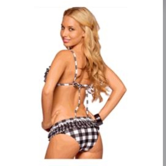 Beach Joy Blk Flouncy Ruffle Halter String Bikini - Picture 2 of 8
